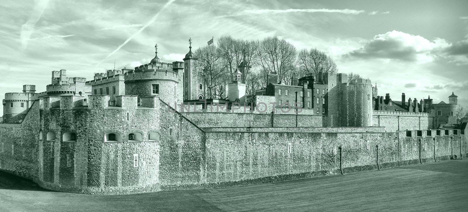 The Tower of London, medieval castle and prison - high dynamic range HDR - black and white