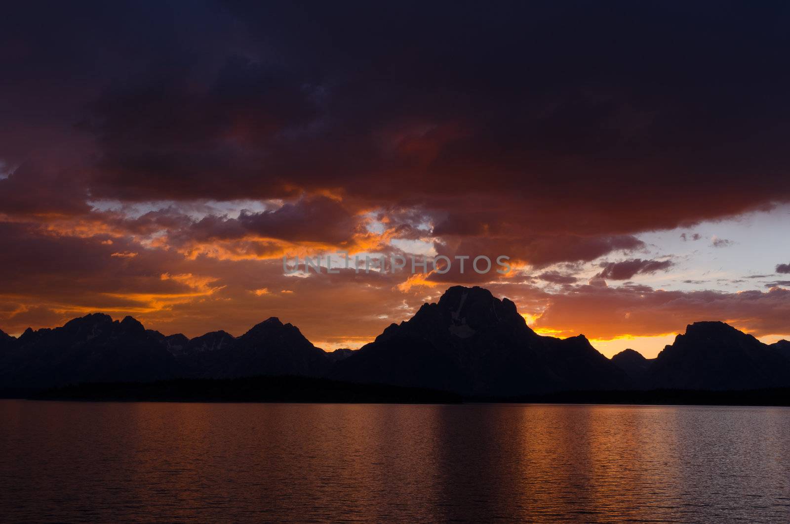Jackson Lake and the Teton Mountains at sunset, Grand Teton National Park, Wyoming, USA by CharlesBolin