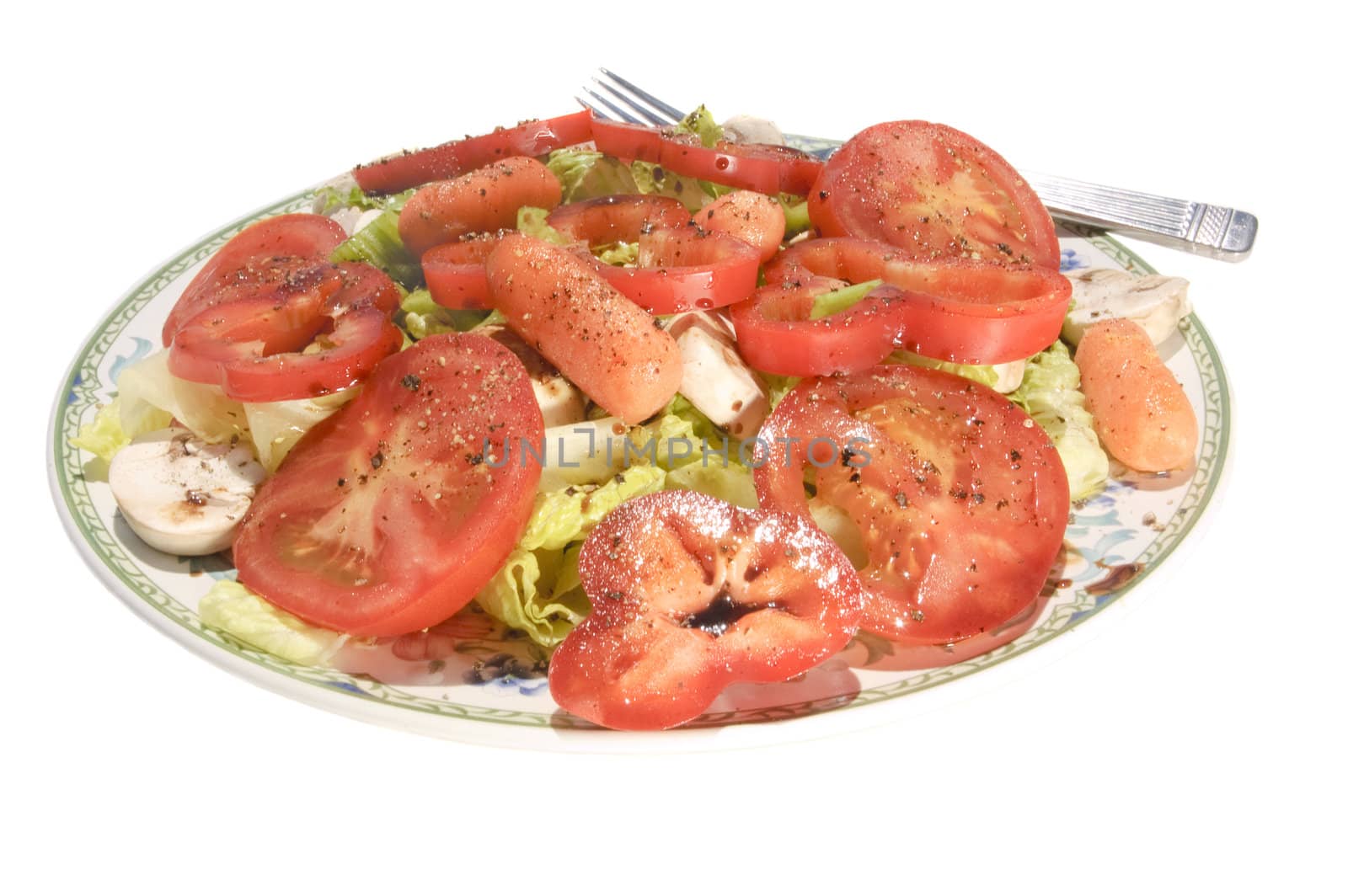 Fresh mixed salad for a healthy lunch, snack or dinner isolated on white