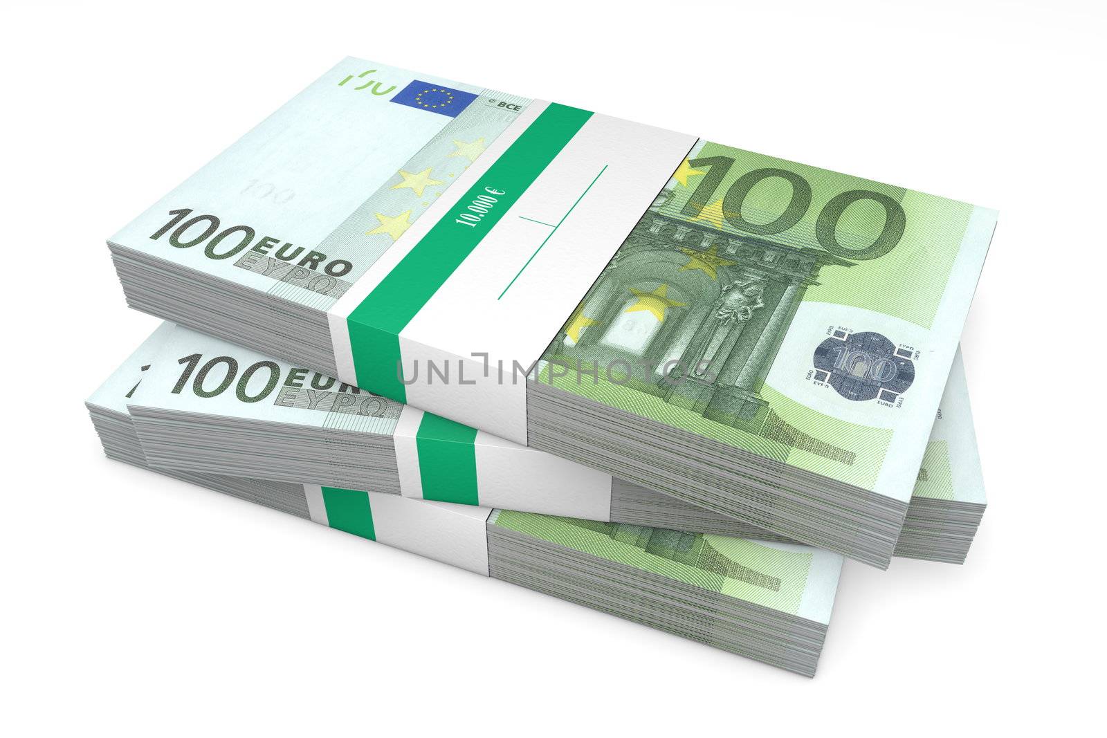 three packet of 200 Euro notes with bank wrapper - 10.000 Euros each