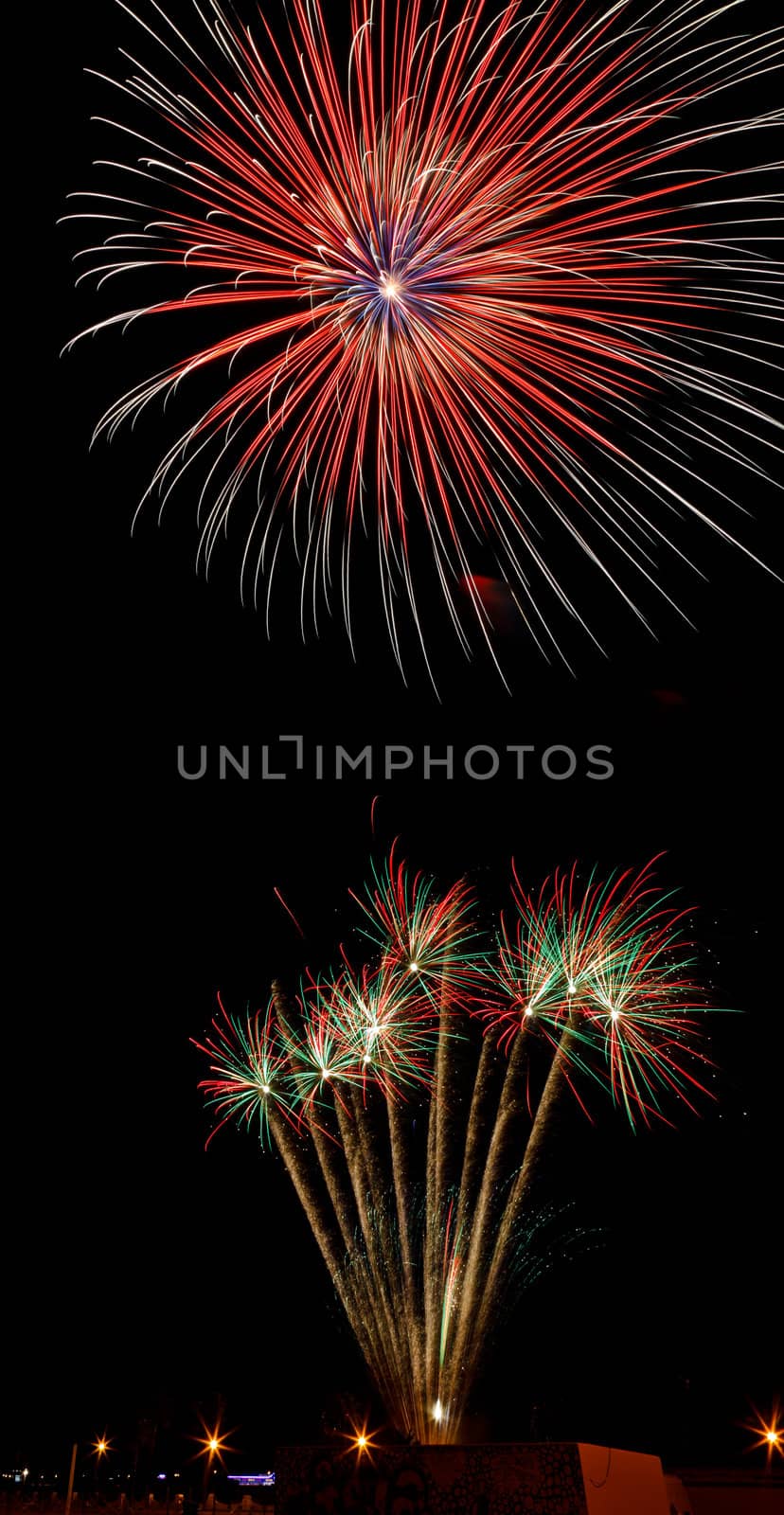 Firework streaks in the night sky