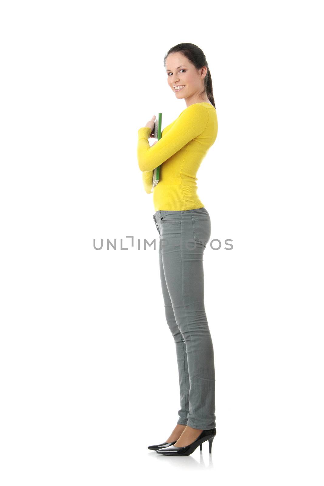 Adult student woman isolated on white background