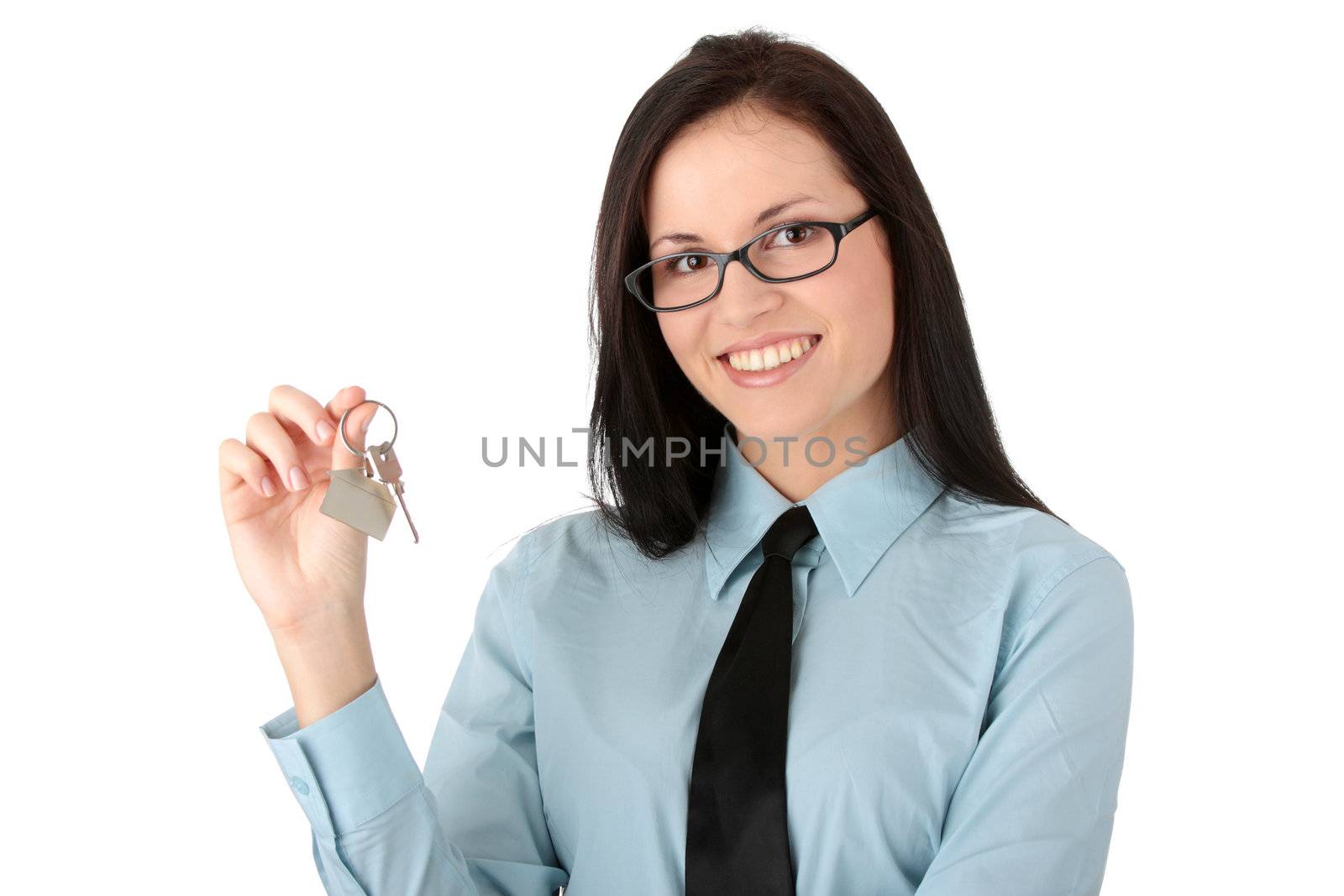 Young businesswoman (real estate agent) with kay