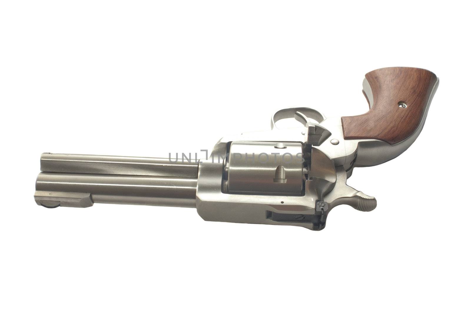 Stainless steel revolver isolated on a white background