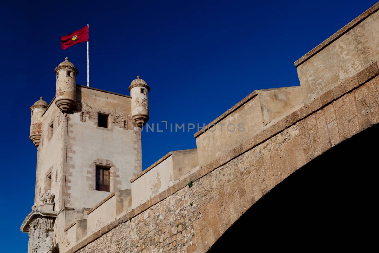Outer walls that separate the old quarter and the modern zone of the city of Ca
diz