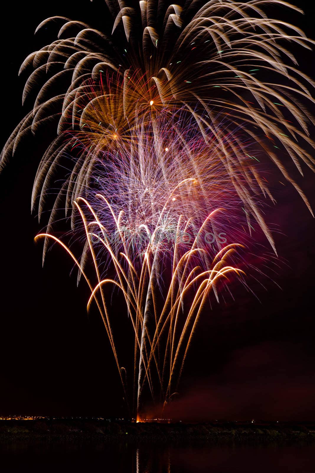 Firework streaks in the night sky
