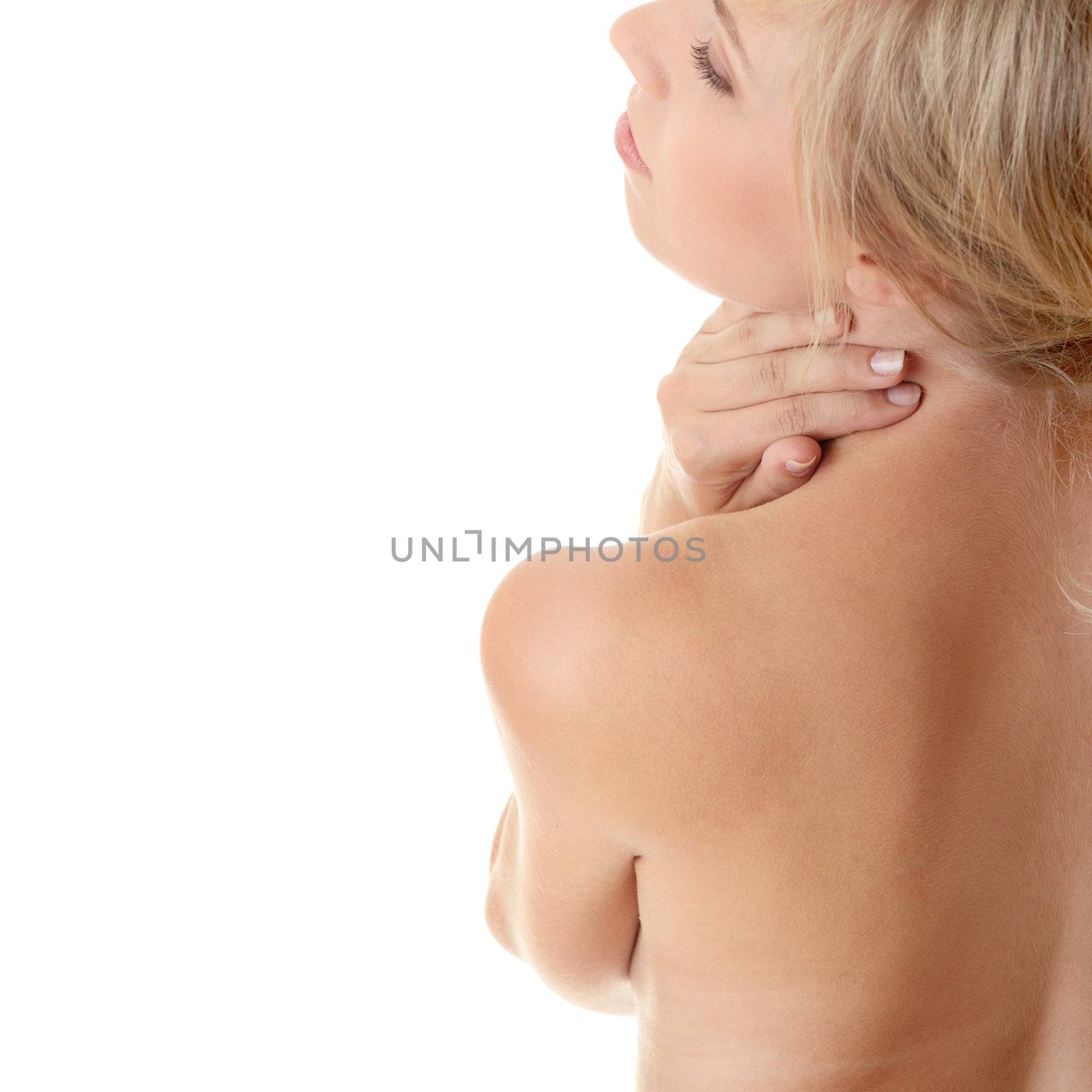 Back pain concept (neck pain) isoalted on white