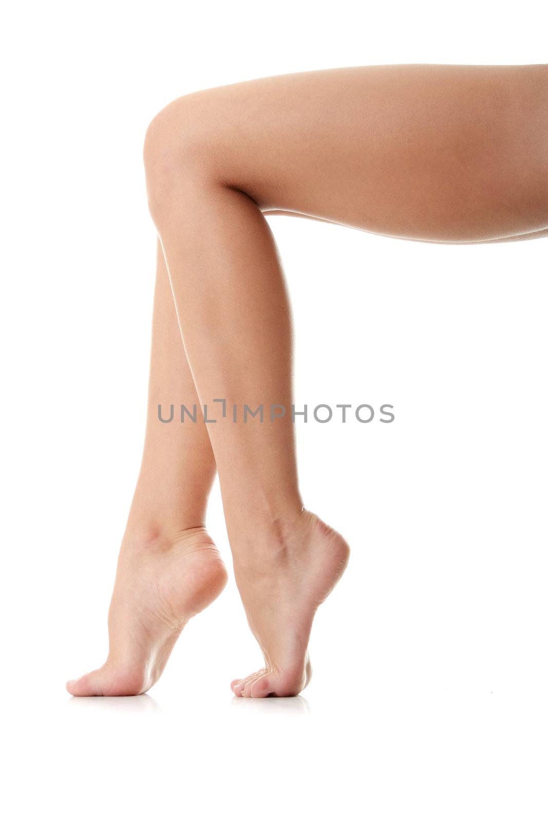 Long pretty woman legs isolated on white