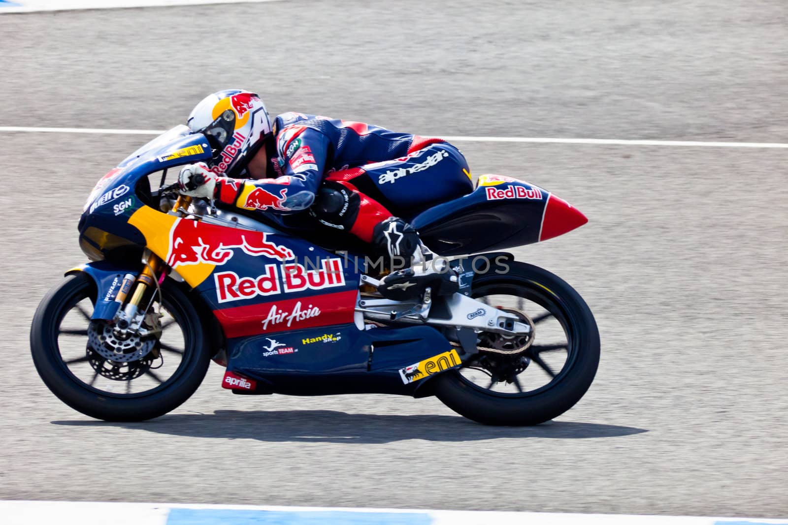 JEREZ DE LA FRONTERA, SPAIN - MAR 5:125cc pilot Jonas Folger races on the official training of the world championship of MotoGP on Mar 5, 2011, in Jerez de la Frontera, Spain
