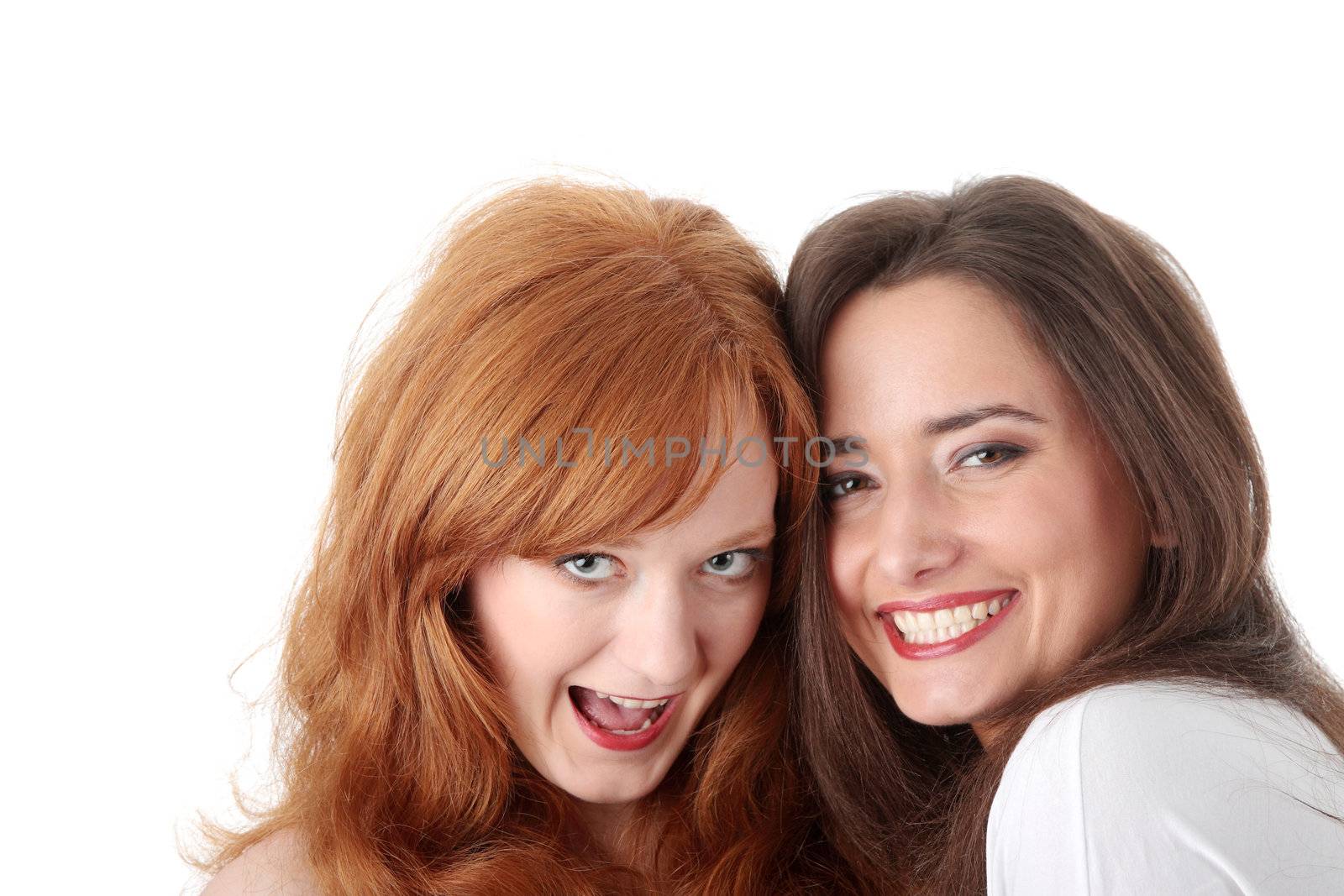 Two party girls, isolated on white background