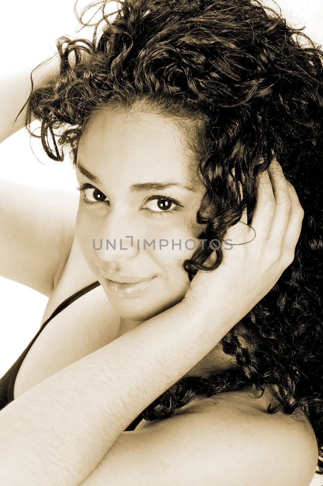 Beautiful young brunette hispanic woman in closeup