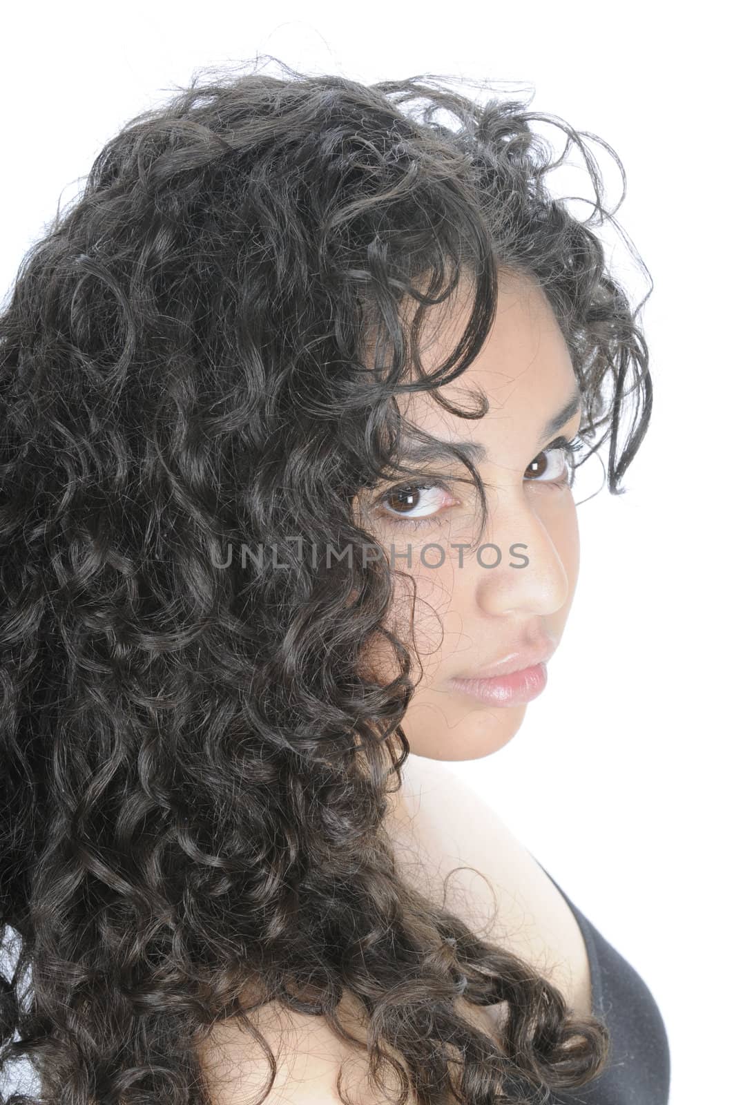 Beautiful young brunette Hispanic girl in closeup