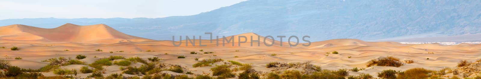 panoramic sunset in Death Valley on Mesquite Dunes, Death Valley, California, USA