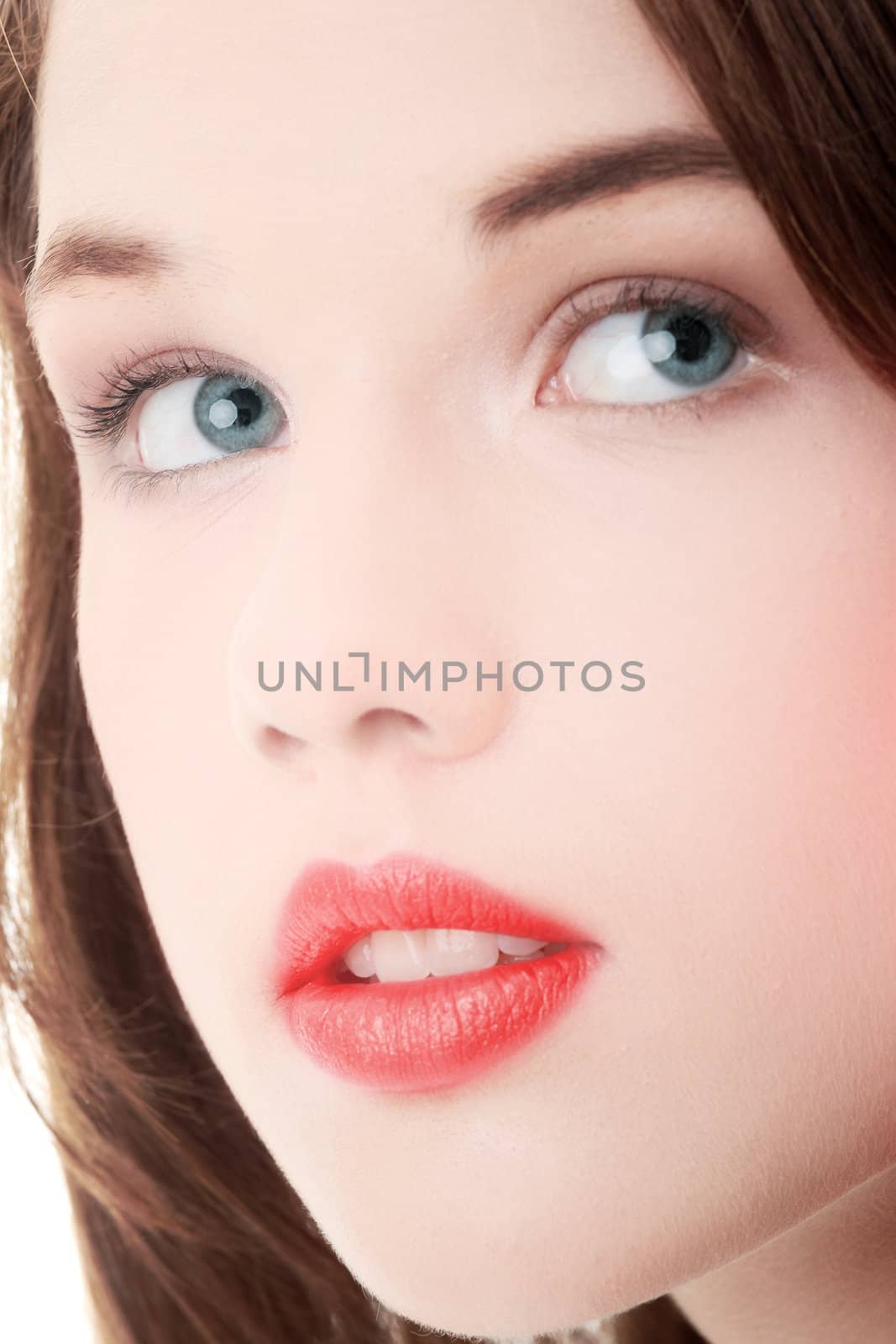 Beauty caucasian woman face close up portrait