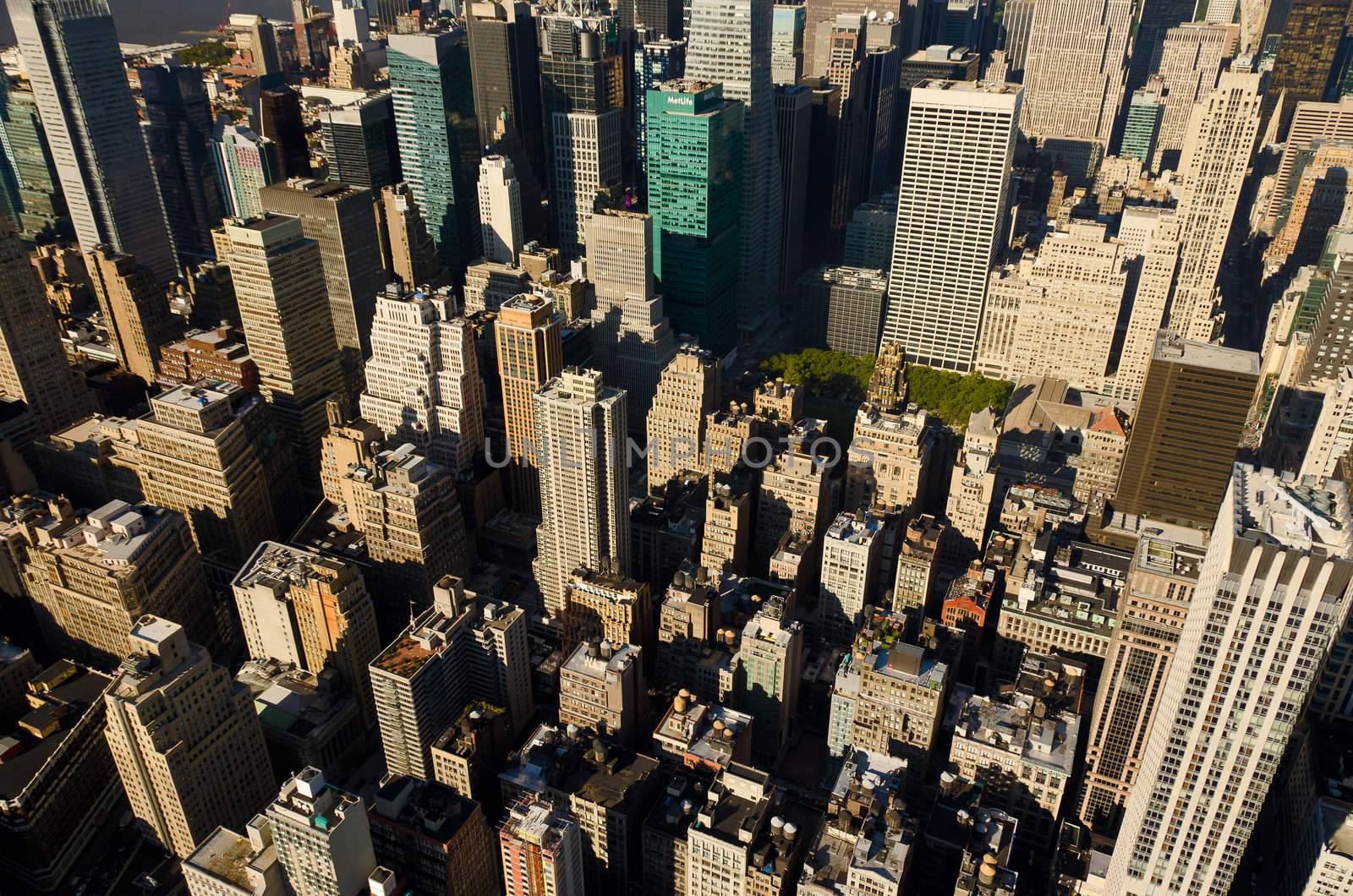 Commerical and residential buildings in Midtown Manhattan, seen from the top of the Empire State Building, New York City, New York, USA