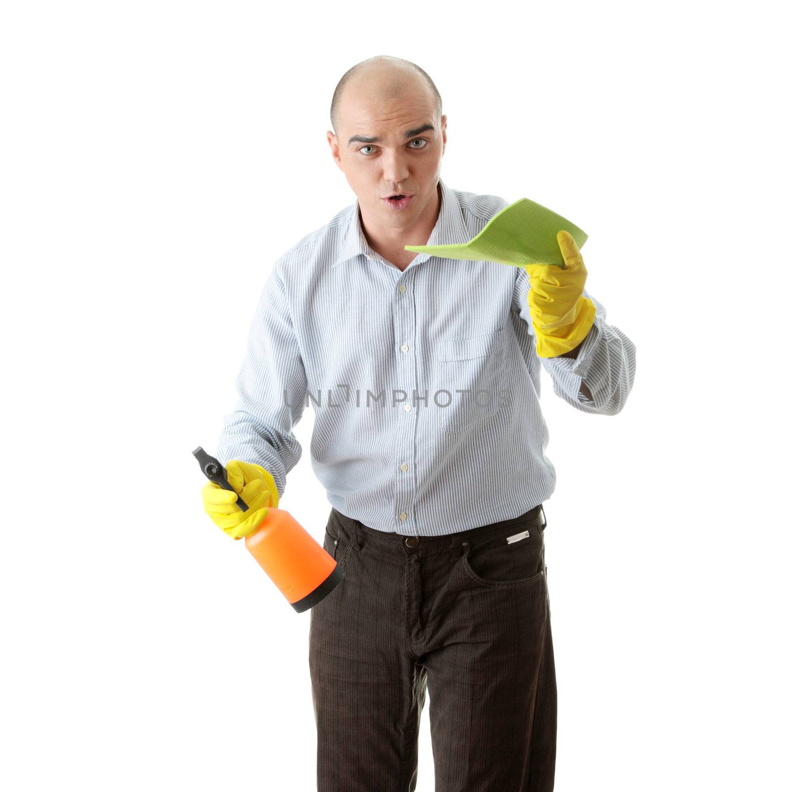 Businessman holding a cleaning accessories by BDS