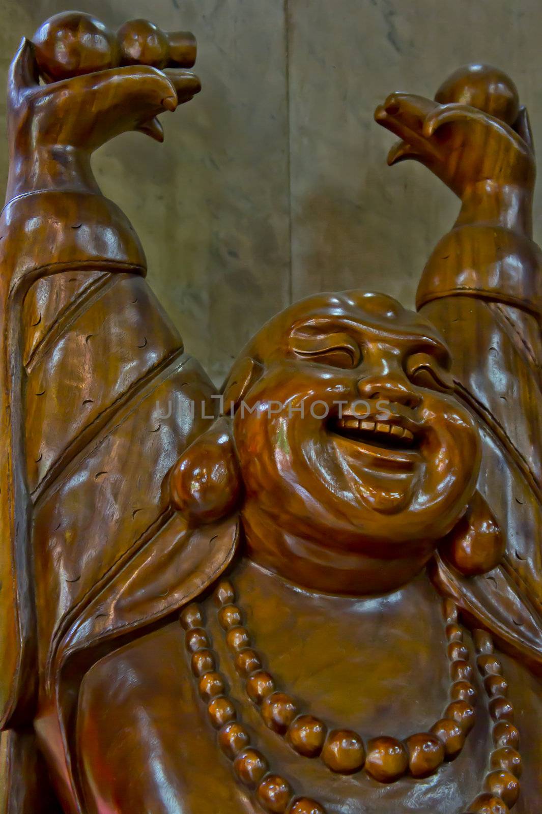 Laughing  Buddha - Chinese God of Happiness, Wealth and Lucky made of wood