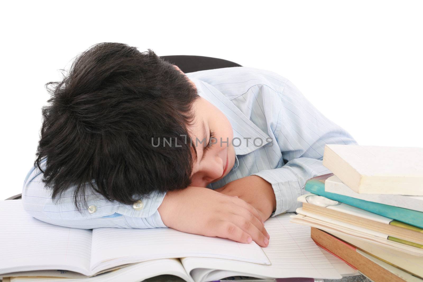adorable boy tired to study a over white background by dacasdo