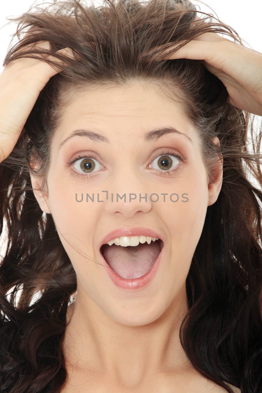 Young caucasian woman isolated on white background
