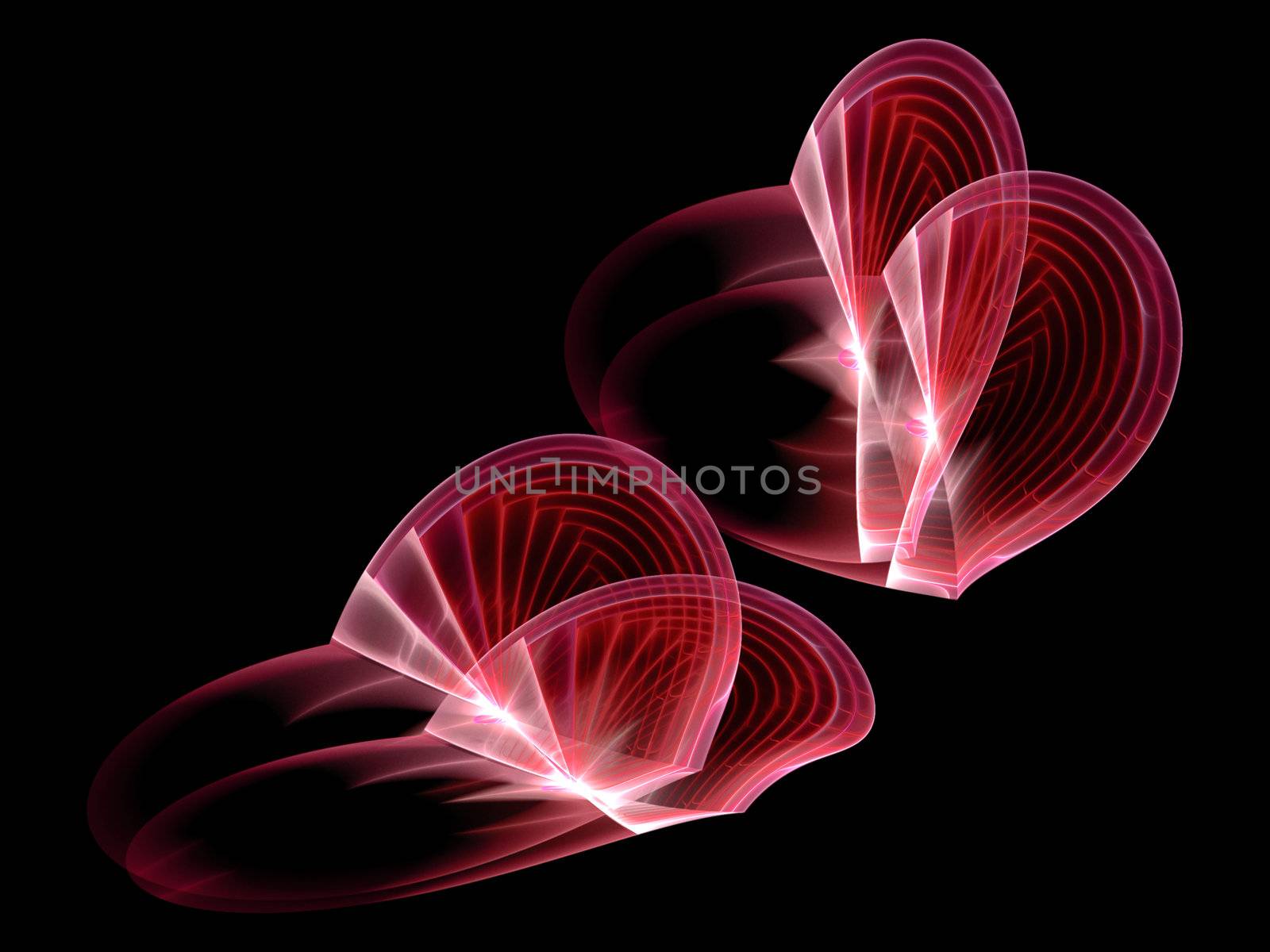 Fractal dark background with stylized hearts