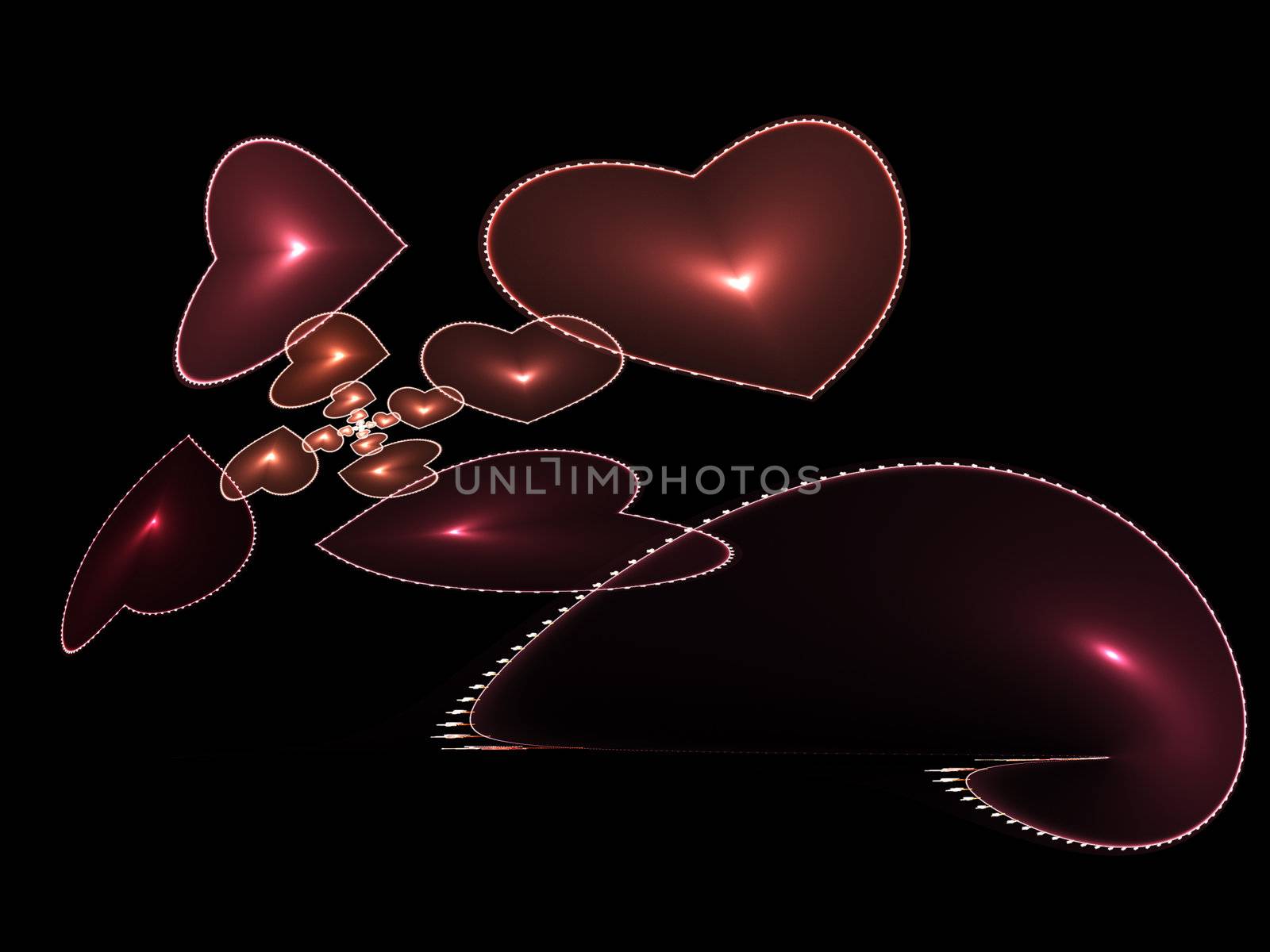 Fractal hearts on black background