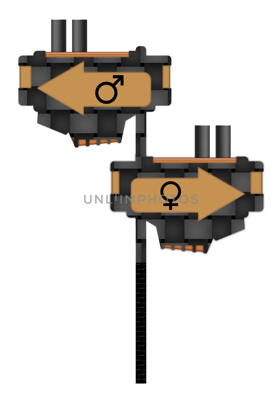 Guidepost segregating males and females on the white background