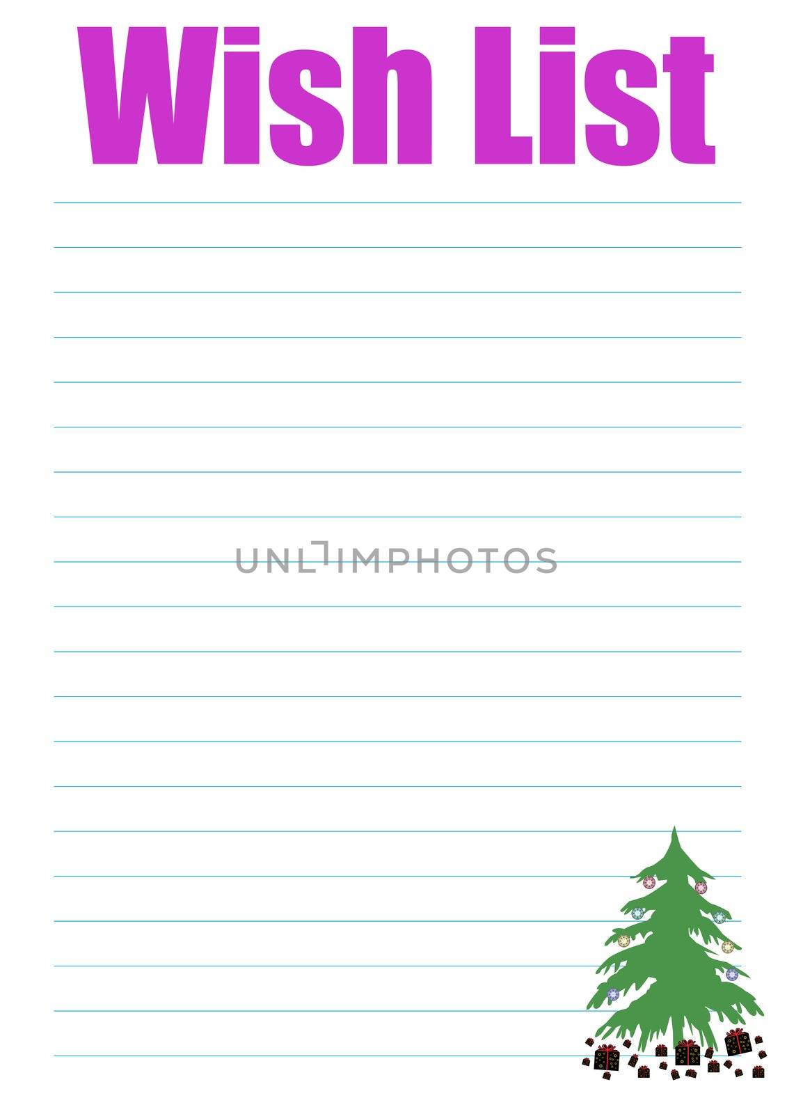 a wish list decorated with a christmas tree - background