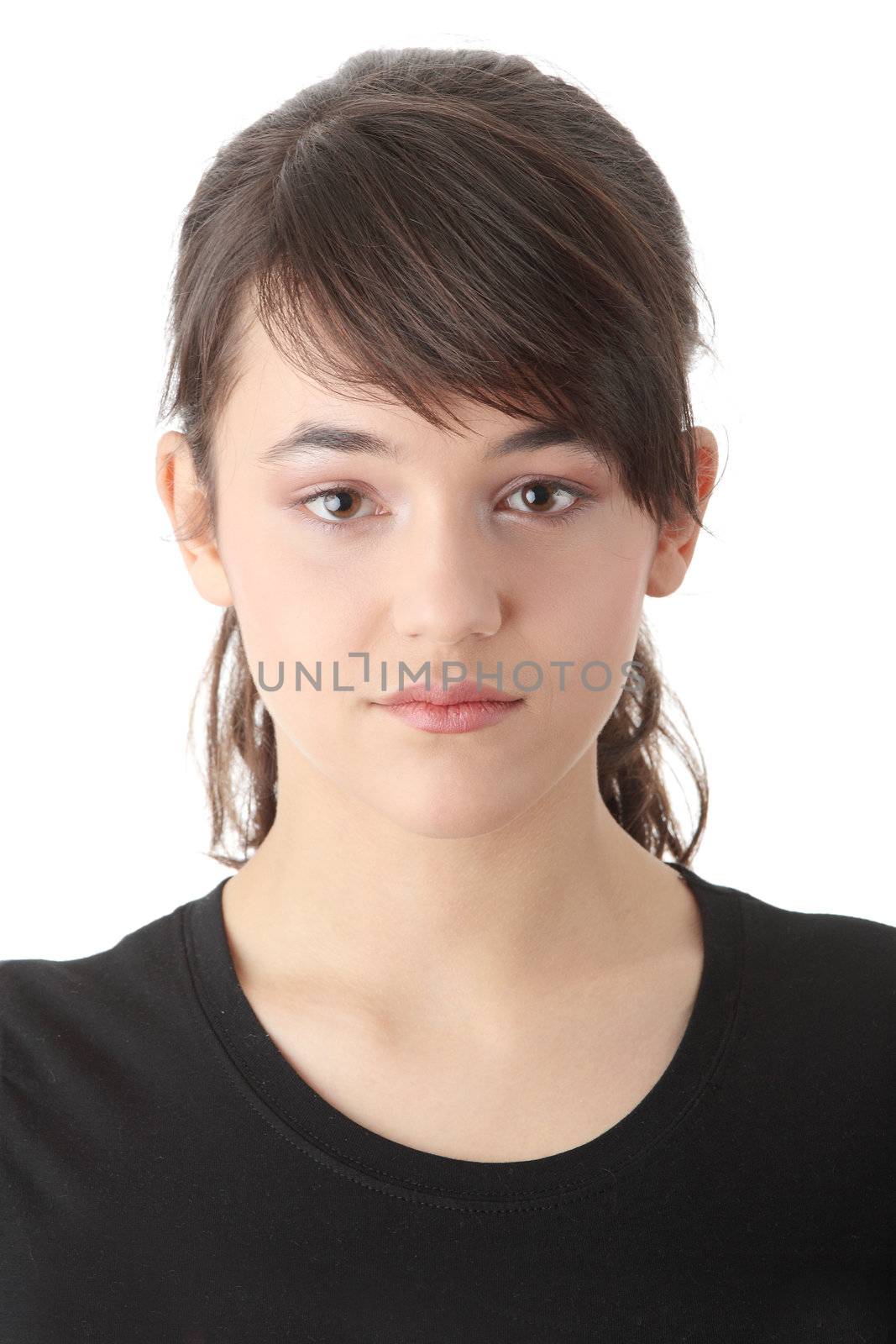 Teen girl portrait, over white background
