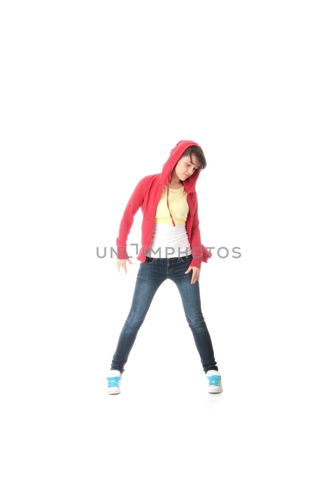 Young pop dancer, isolated on white background