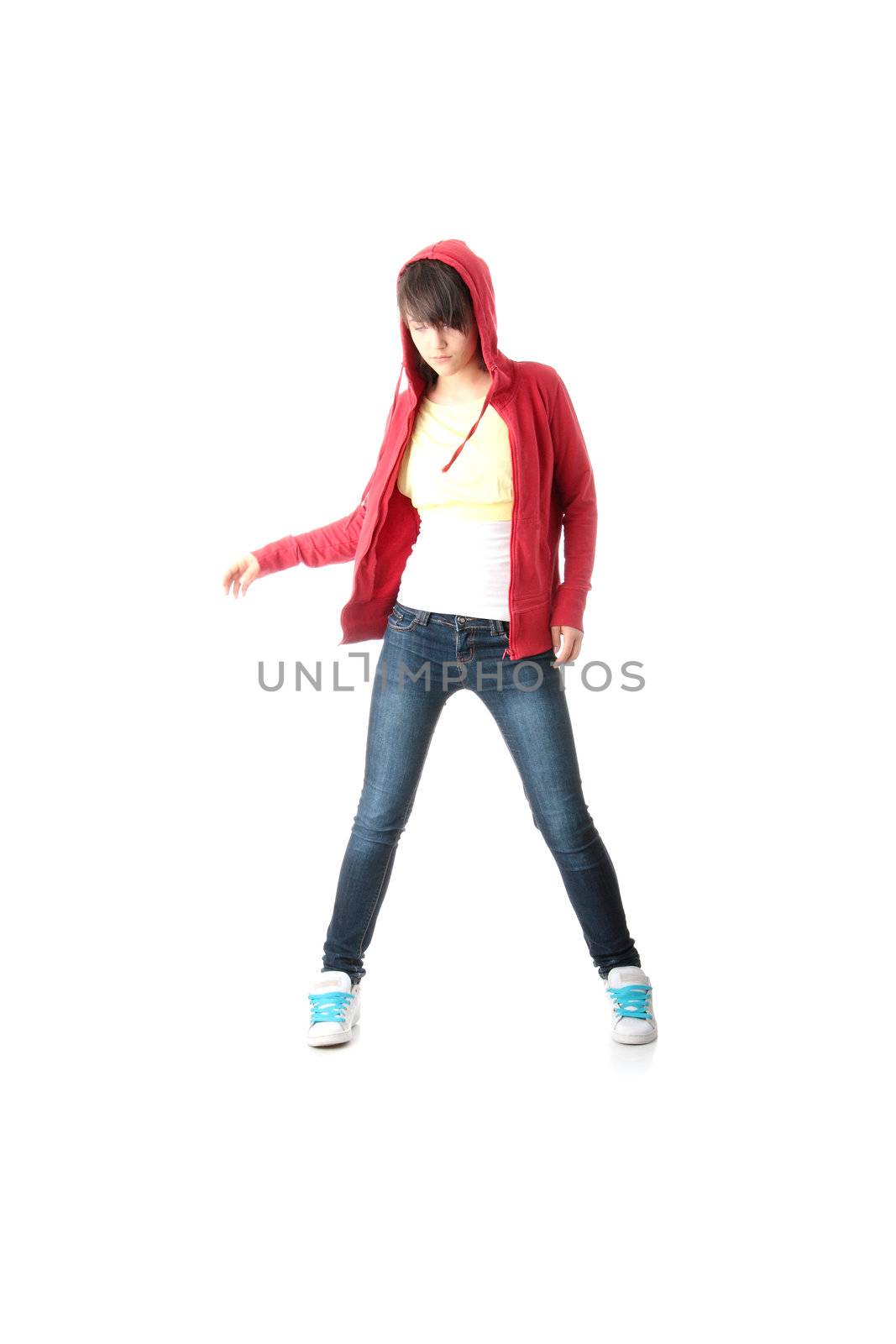 Young pop dancer, isolated on white background