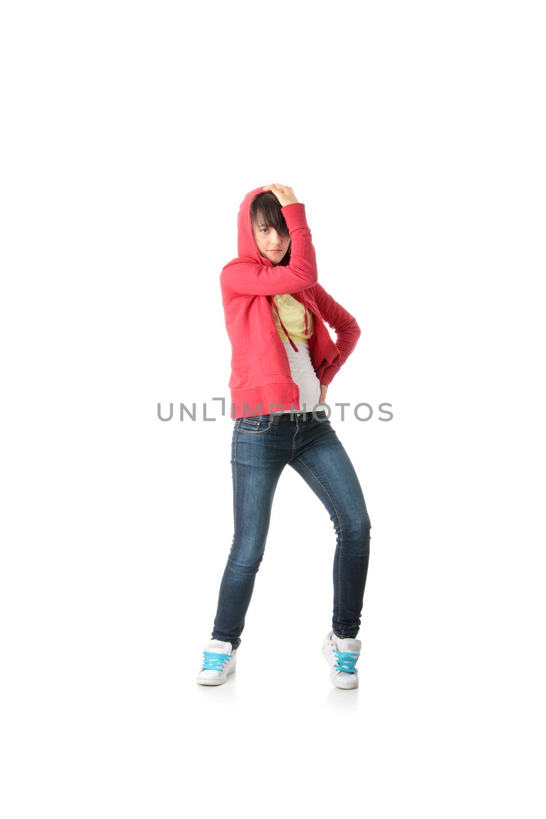 Young pop dancer, isolated on white background