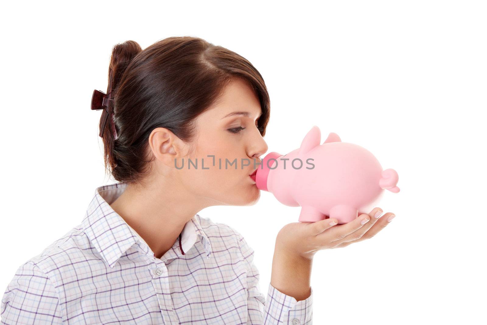 Woman Holding Piggy Bank