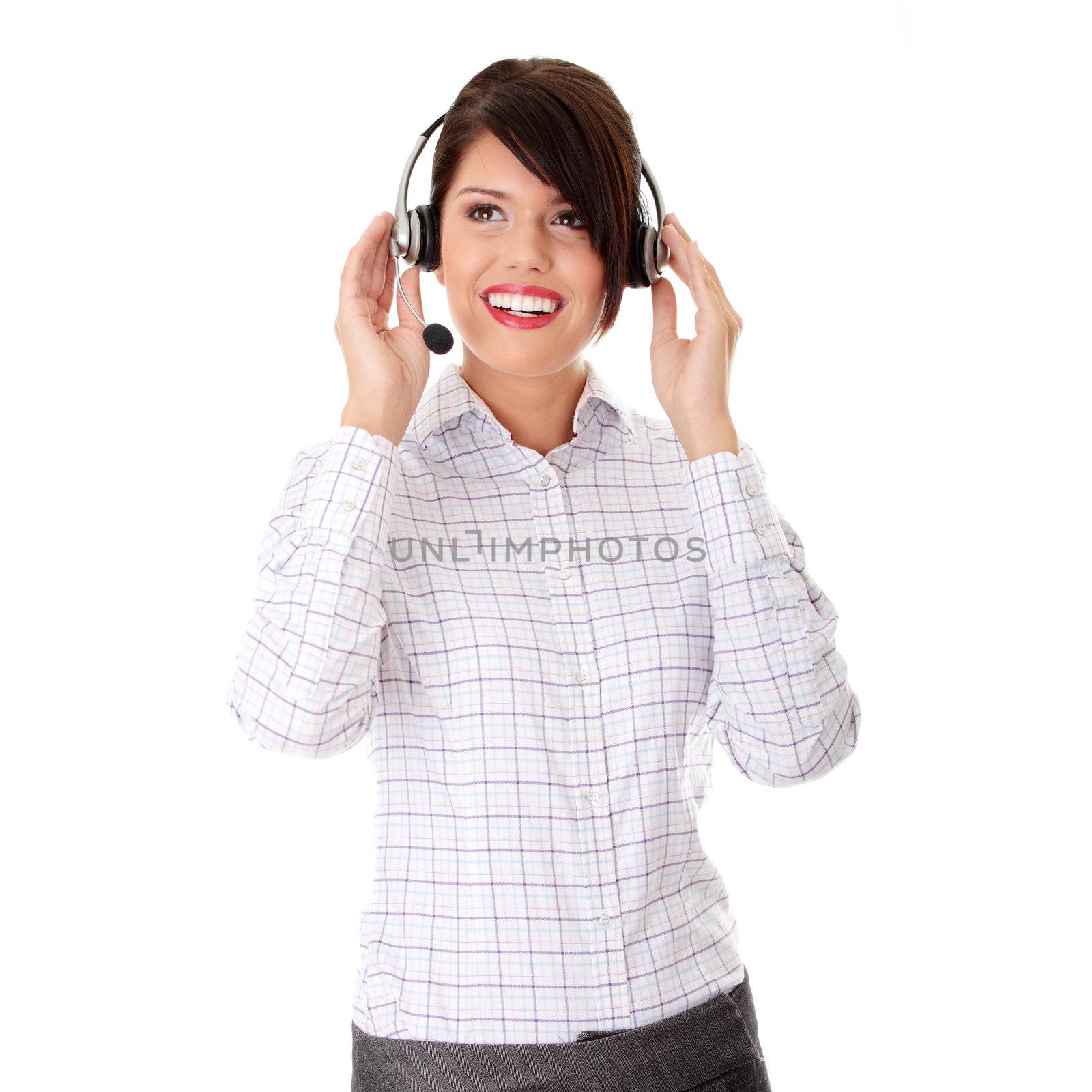 Call center woman with headset.