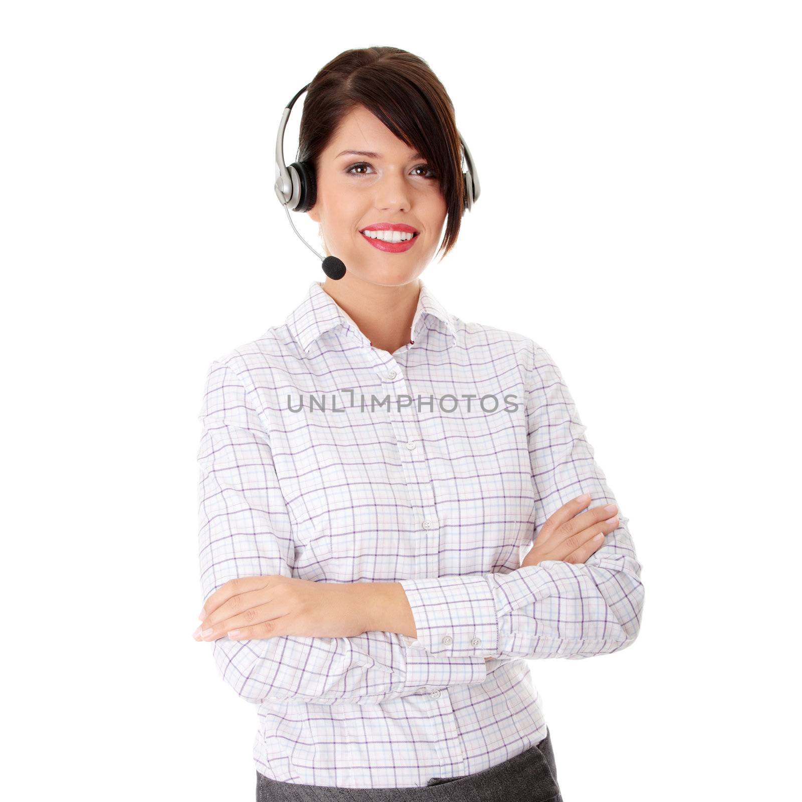 Call center woman with headset.