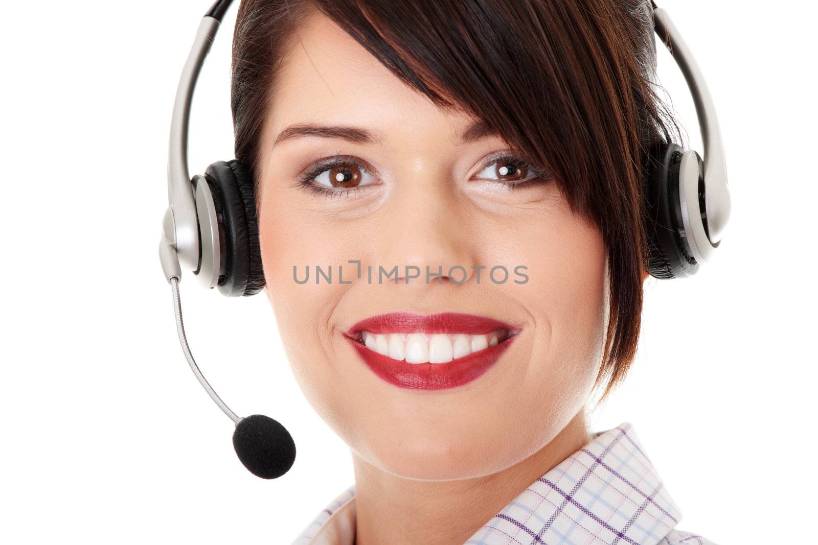 Call center woman with headset.