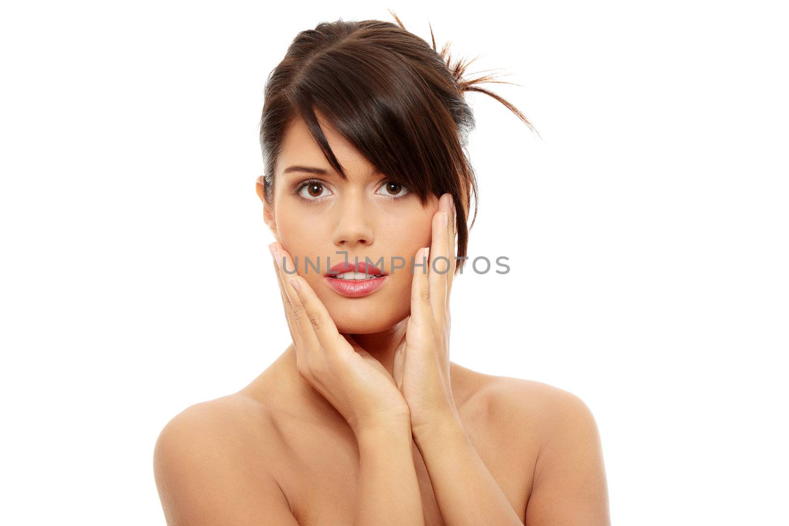 Beautiful woman's face with fresh clean skin