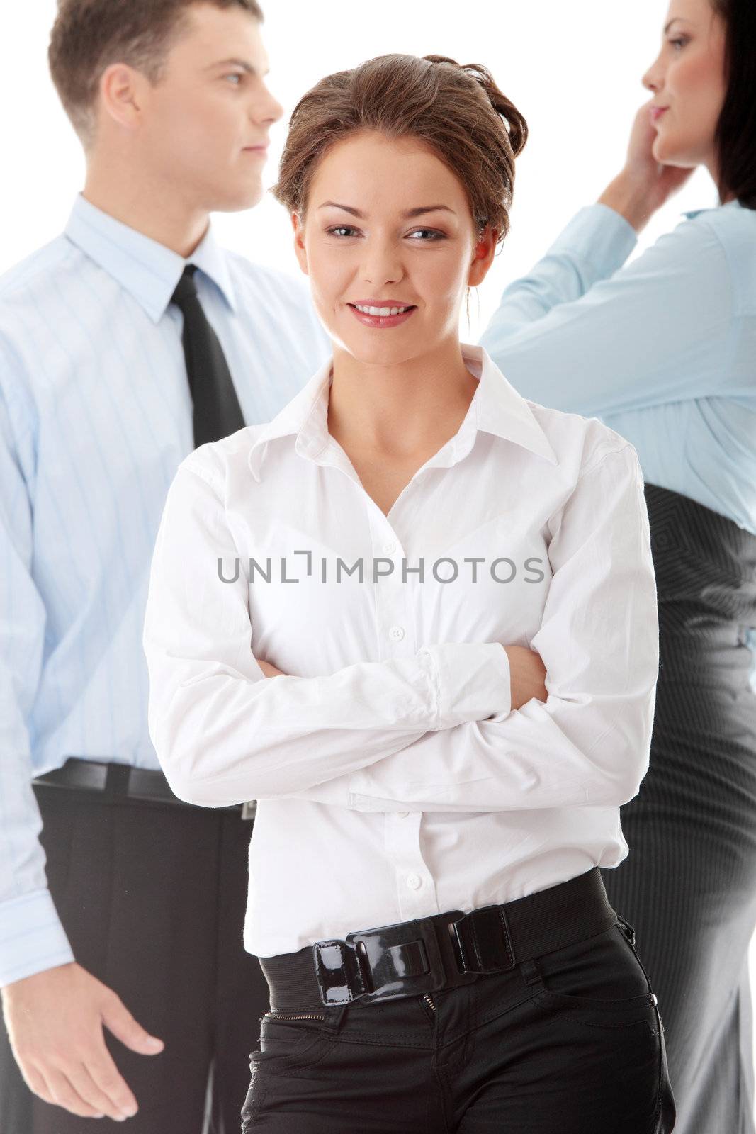 Businesswoman against two other businesspeople