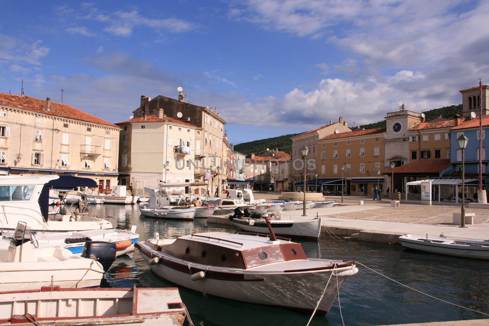 View of the harbor from the town of Cres on the island of Cres in Croatia
