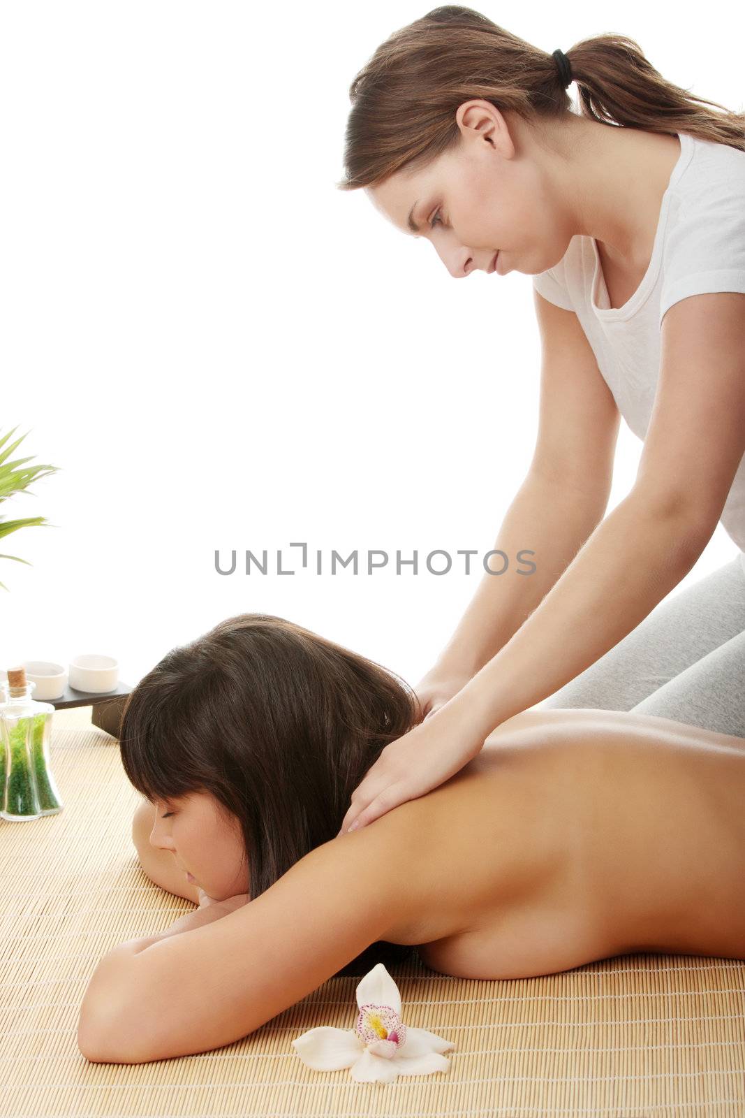 Beautiful caucasian woman getting spa treatment, isolated