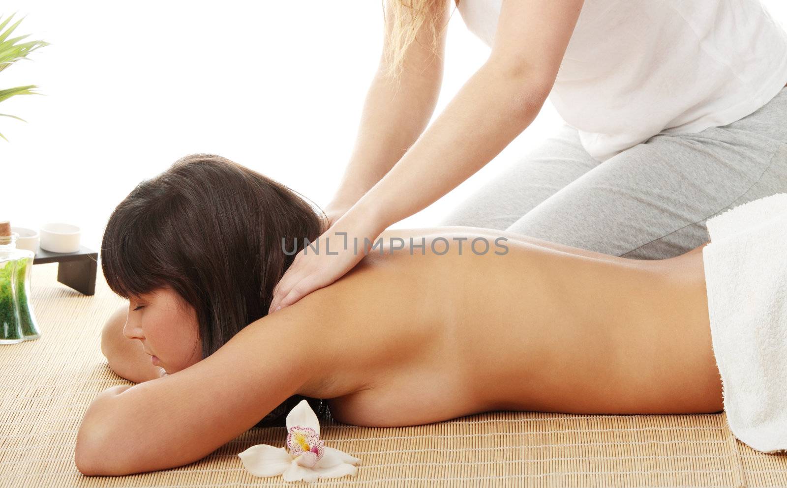 Beautiful caucasian woman getting spa treatment, isolated
