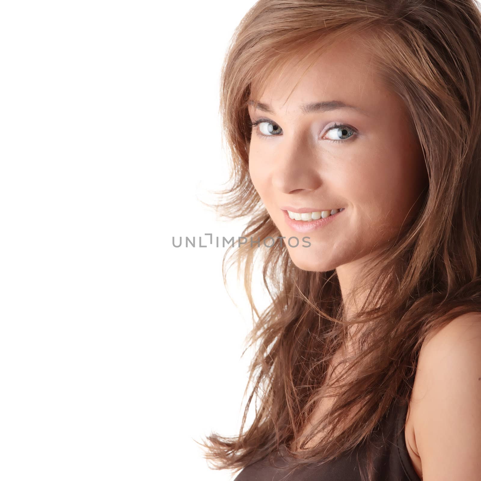 Young woman. Over white background