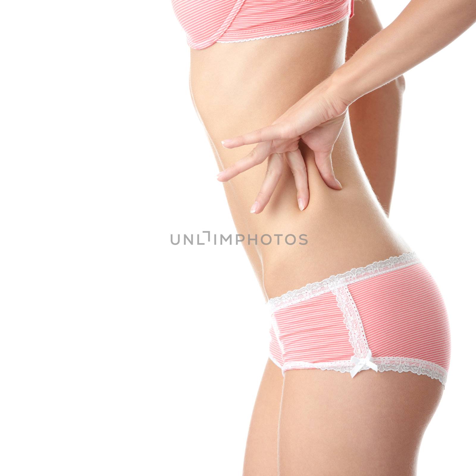Caucasian woman in pink underwear isolated by BDS