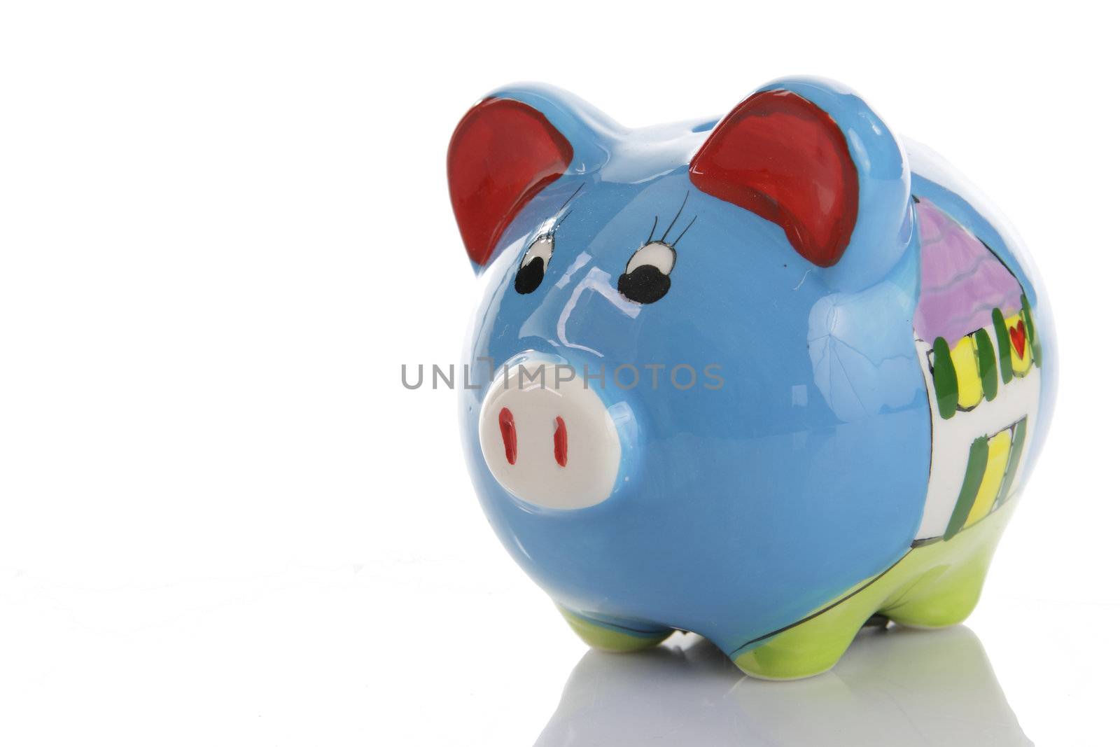 Blue (colorfull) Piggy Bank (moneybox) isolated on white