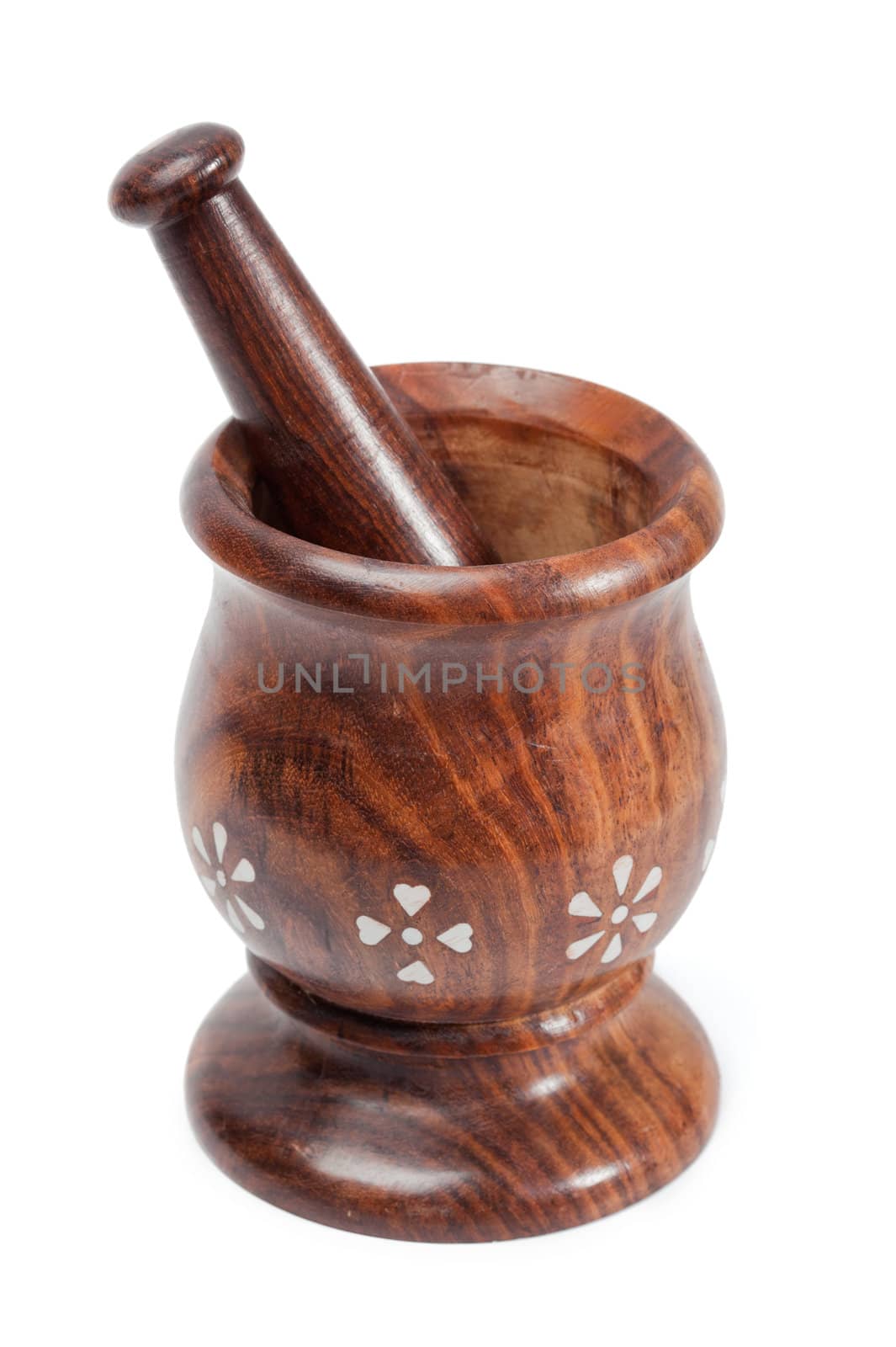 Wooden mortar and pestle isolated by dimol
