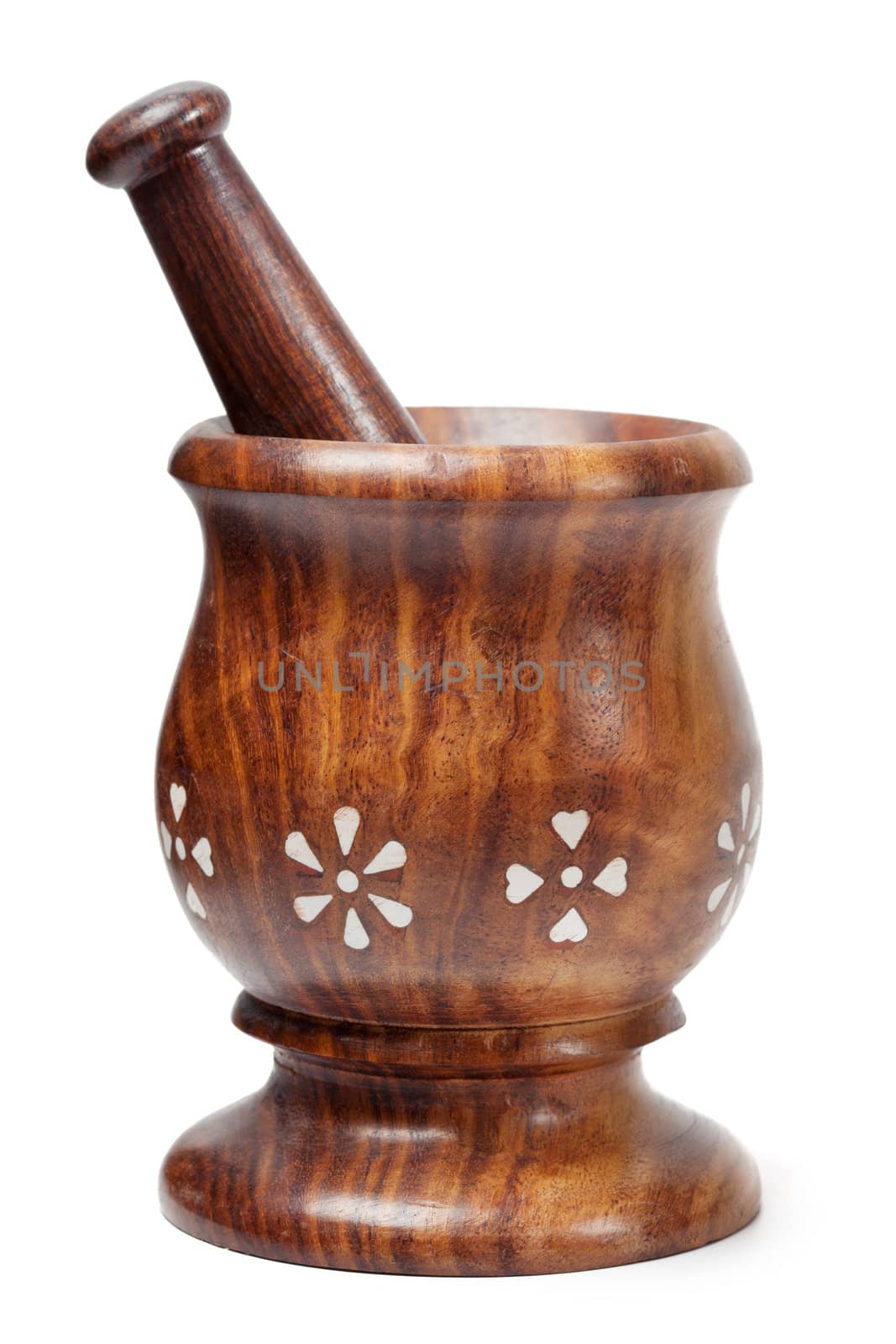 Wooden mortar and pestle isolated by dimol