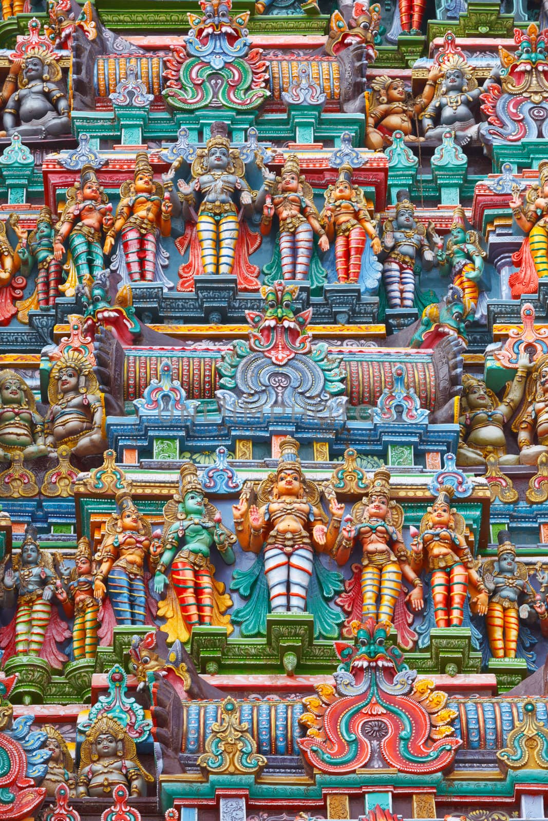Sculptures on Hindu temple tower by dimol