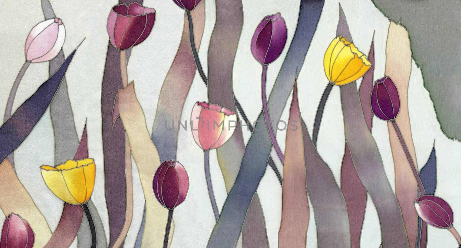 Image of my artwork with a tulips on grey background 