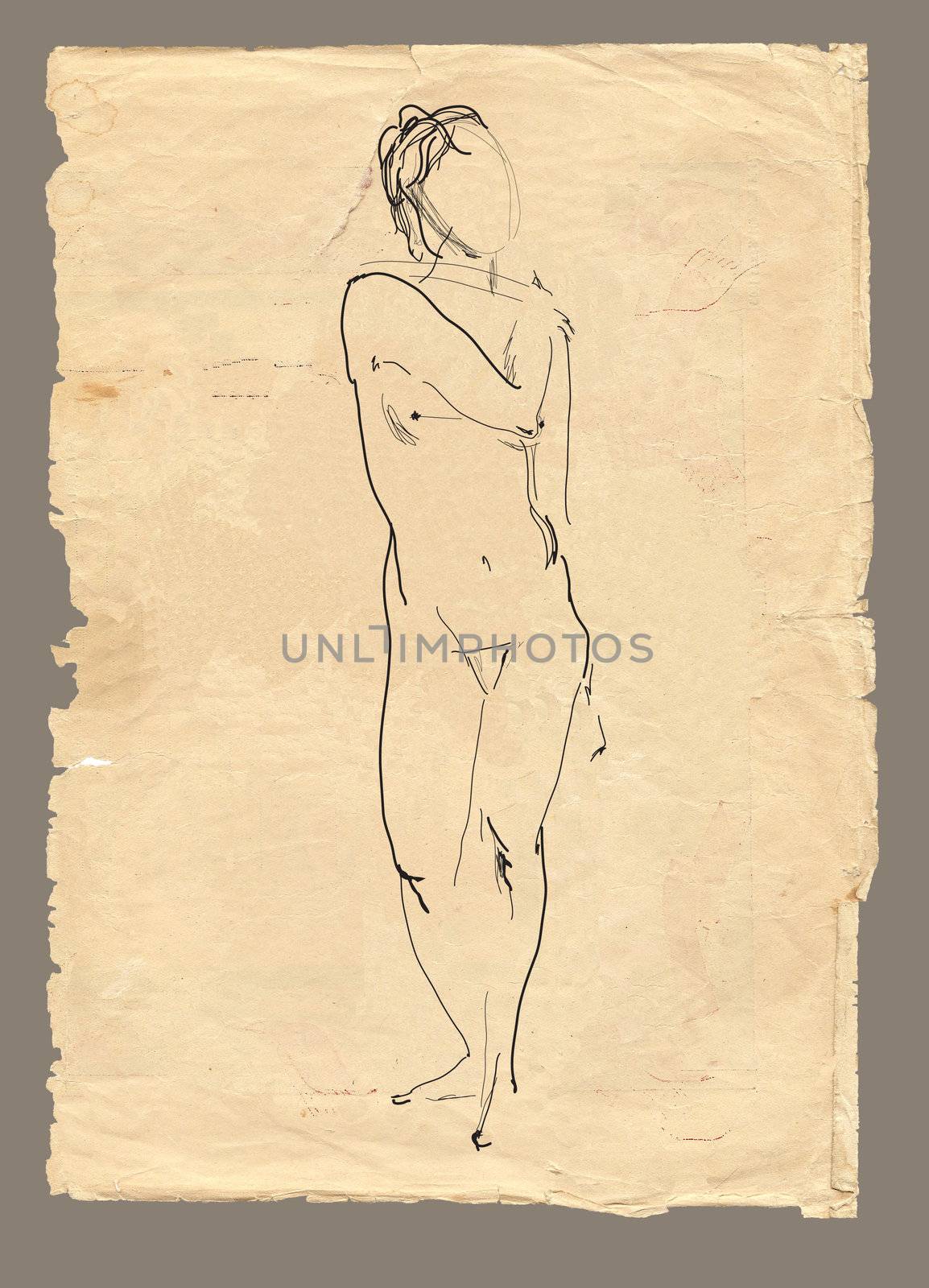 drawing standing model in oldfashioned style by vergasova