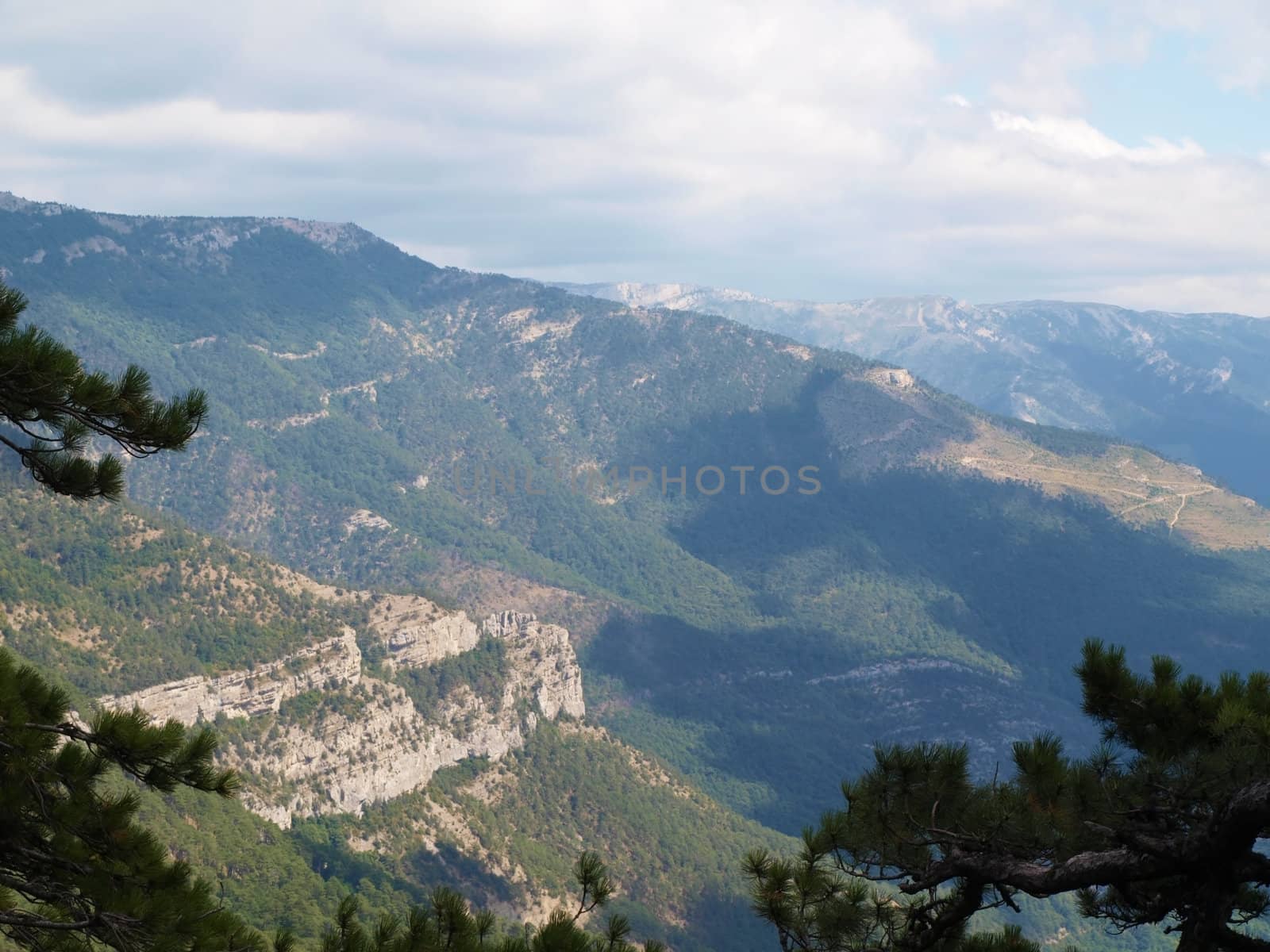 mountain landscape view with trees and rocks 