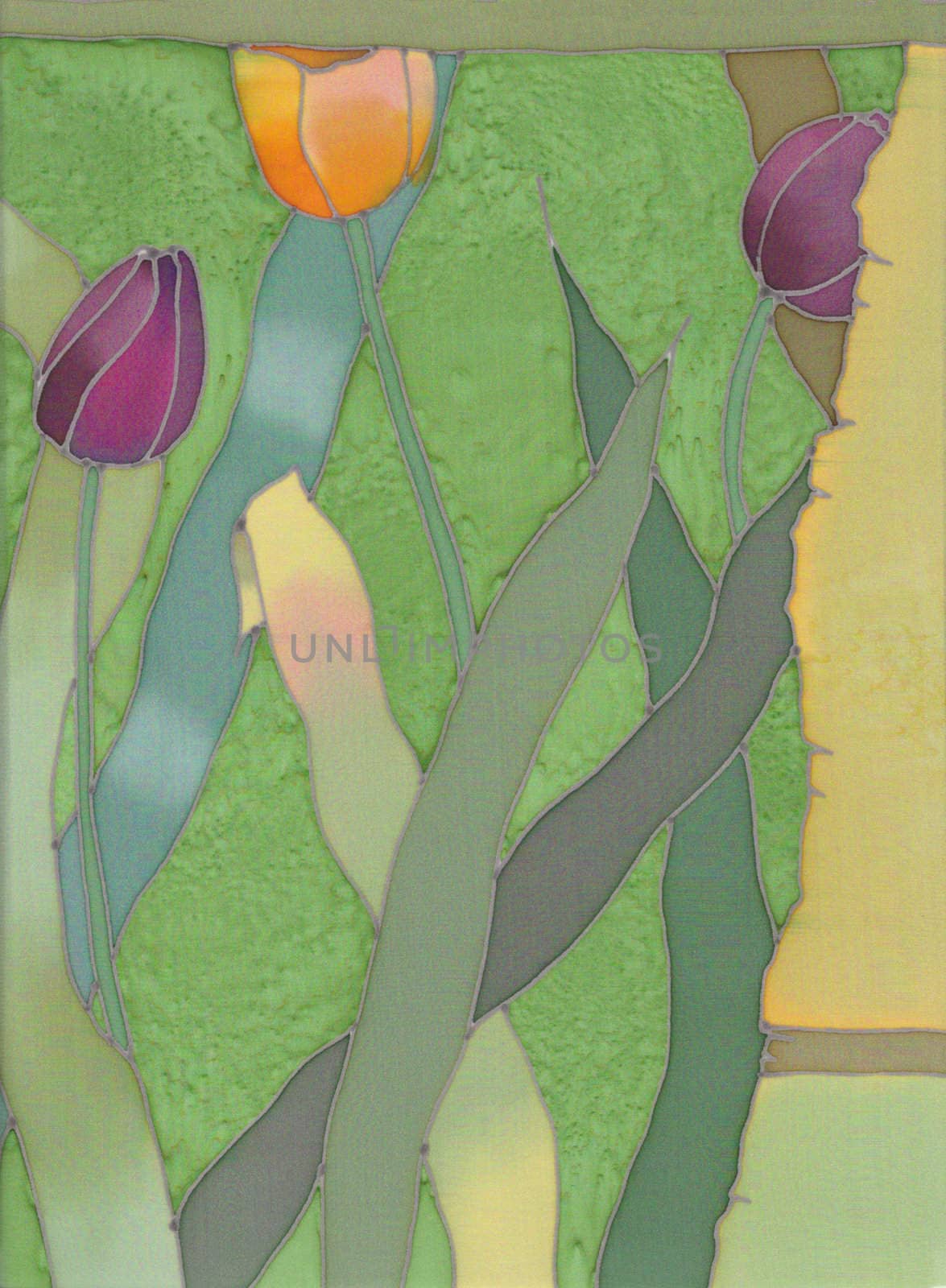 Image of my artwork with a tulips on green background